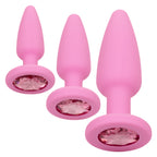 First Time Crystal Booty Kit Pink - 3 Graduated Sizes Smooth Silicone Anal Plugs with Crystal Inlay > Anal Range > Butt Plug Kits