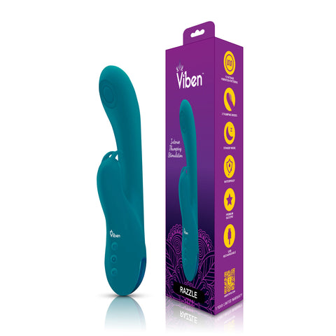 Viben Razzle Rechargeable Thumping Rabbit Ocean VIBRATORS-RABBIT
