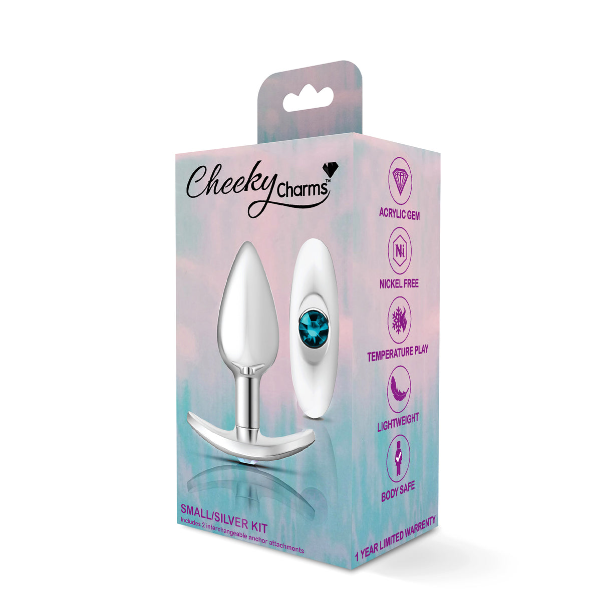 Cheeky Charms Silver Anchor Butt Plug with Clear and Teal Jewel Kit > Anal Range > Jewel Butt Plugs