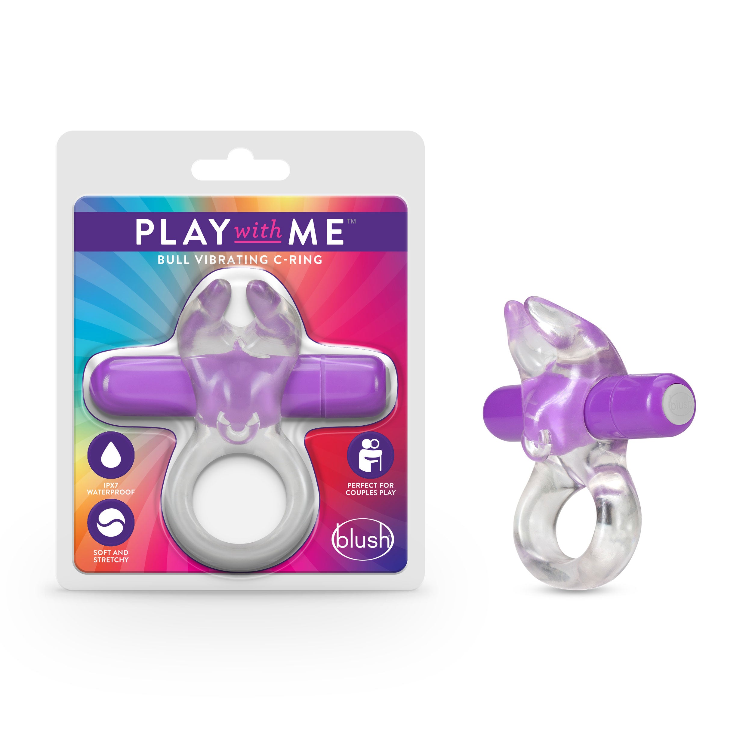 Play With Me Bull Vibrating C-Ring in Purple for Couples BULLETS