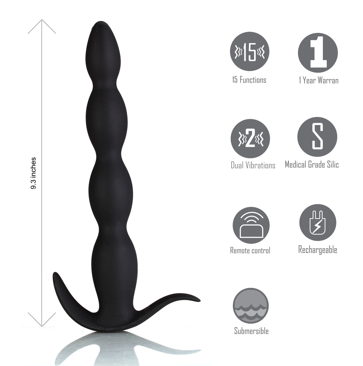 Maia Mason (Black) – 9.3 Inch Rechargeable Wireless Remote Anal Beads Vibrator > Anal Range > Anal Beads