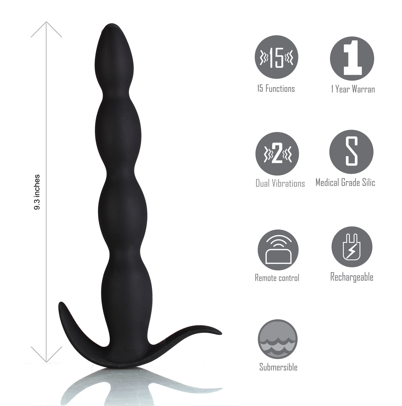Maia Mason (Black) – 9.3 Inch Rechargeable Wireless Remote Anal Beads Vibrator > Anal Range > Anal Beads