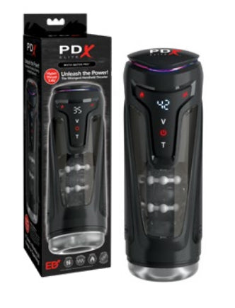 PDX Elite Moto-Bator Pro – USB Rechargeable Auto Stroker with Thrusting, Vibration, and Warming Functions Clear > Sex Toys For Men > Masturbators Premium