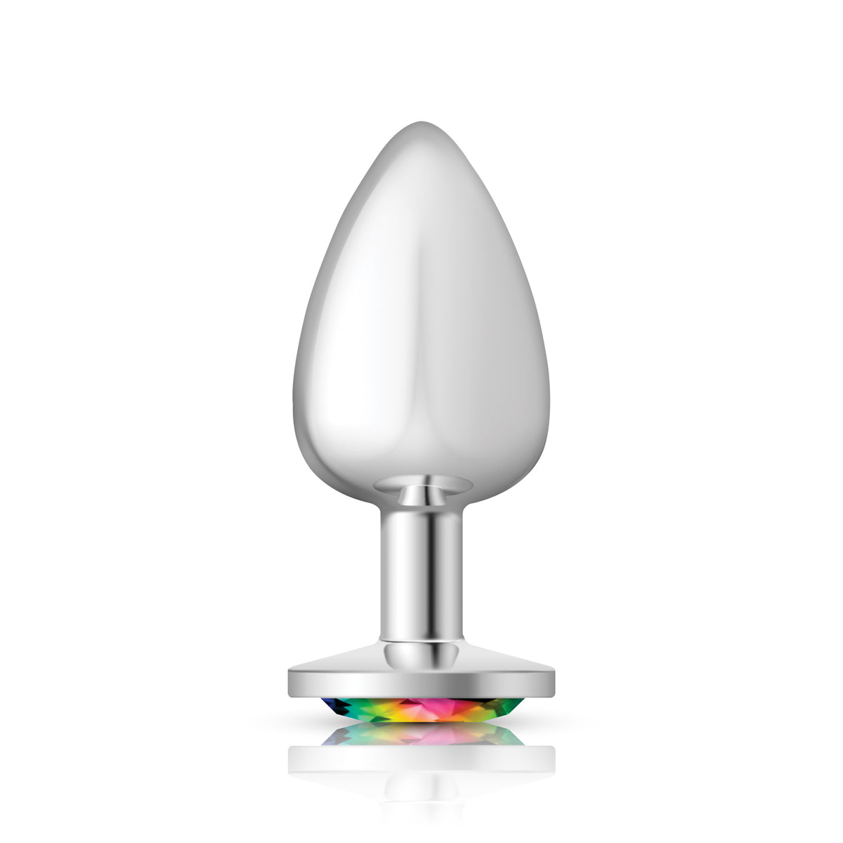 Cheeky Charms Silver Round Butt Plug with Rainbow Jewel Large (9.12cm) > Anal Range > Jewel Butt Plugs