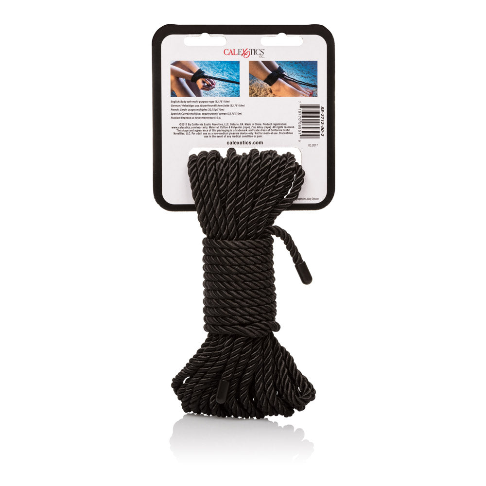 CalExotics Scandal BDSM Rope 32 Feet Silky Black Cotton Polyester Restraint Bondage Rope Rope