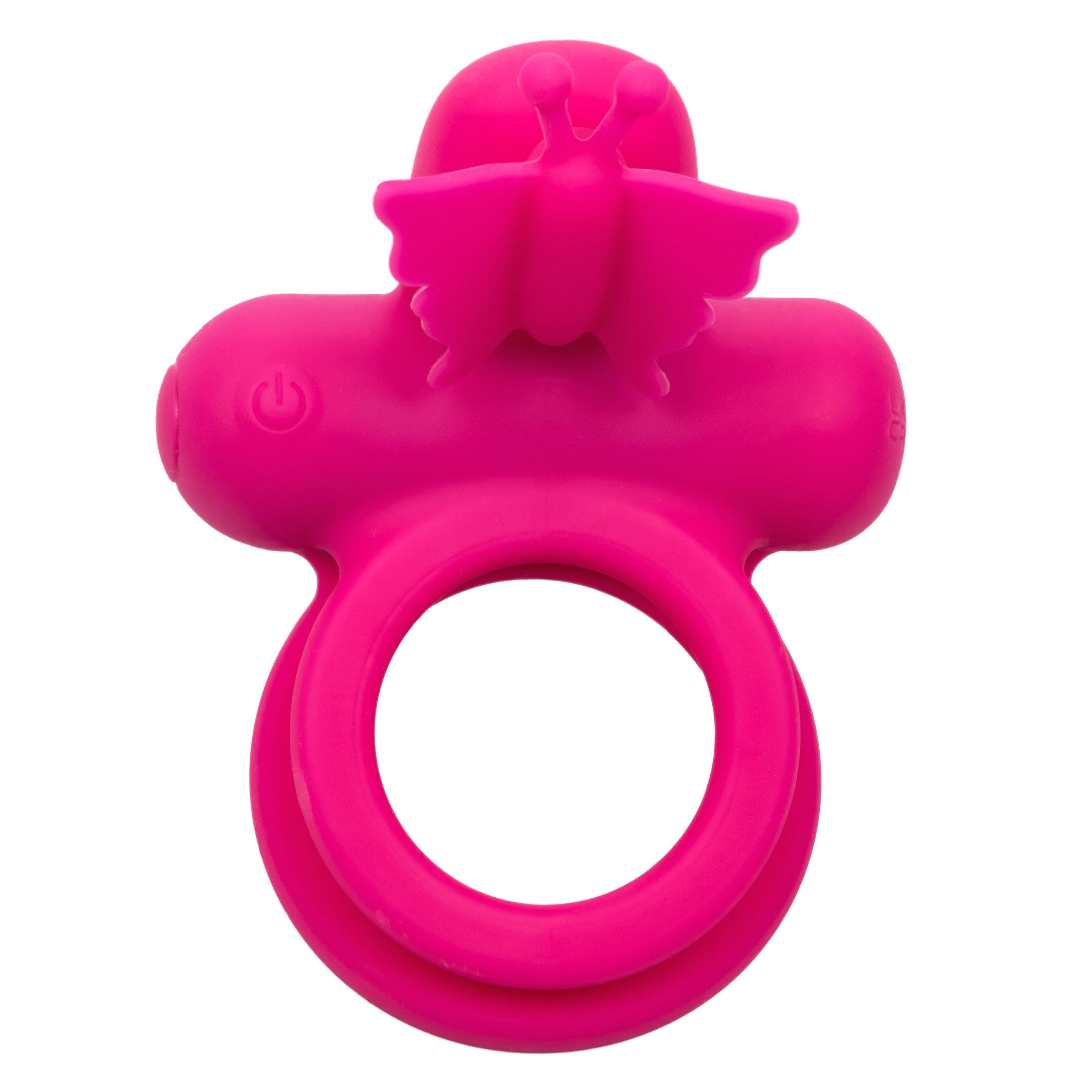 CalExotics Silicone Rechargeable Pink Butterfly Dual Ring with 12 Vibration Functions and Waterproof Design Cock Rings Vibrating