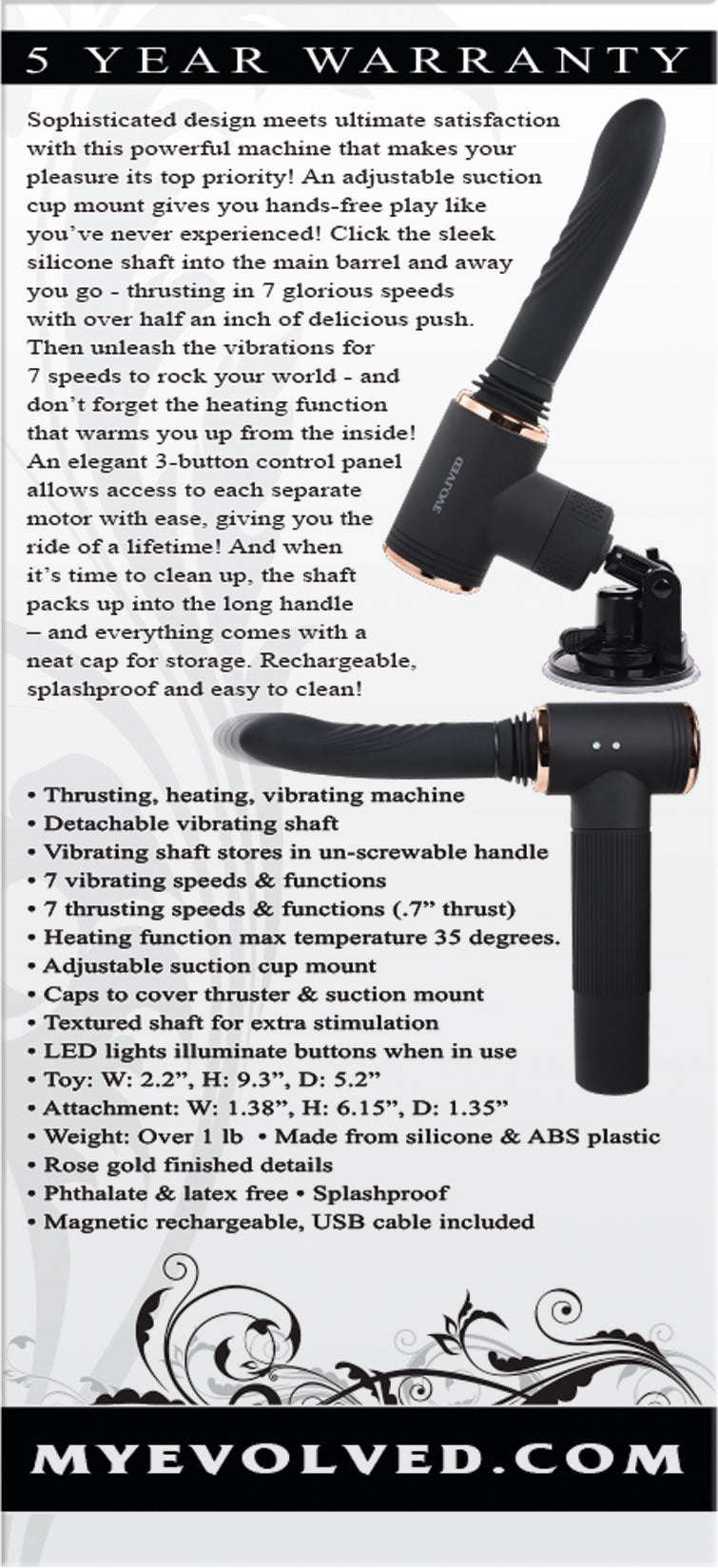 Evolved TOO HOT TO HANDLE Thrusting Vibe 7 Speed Rechargeable > Dildos > Thrusting Dildos