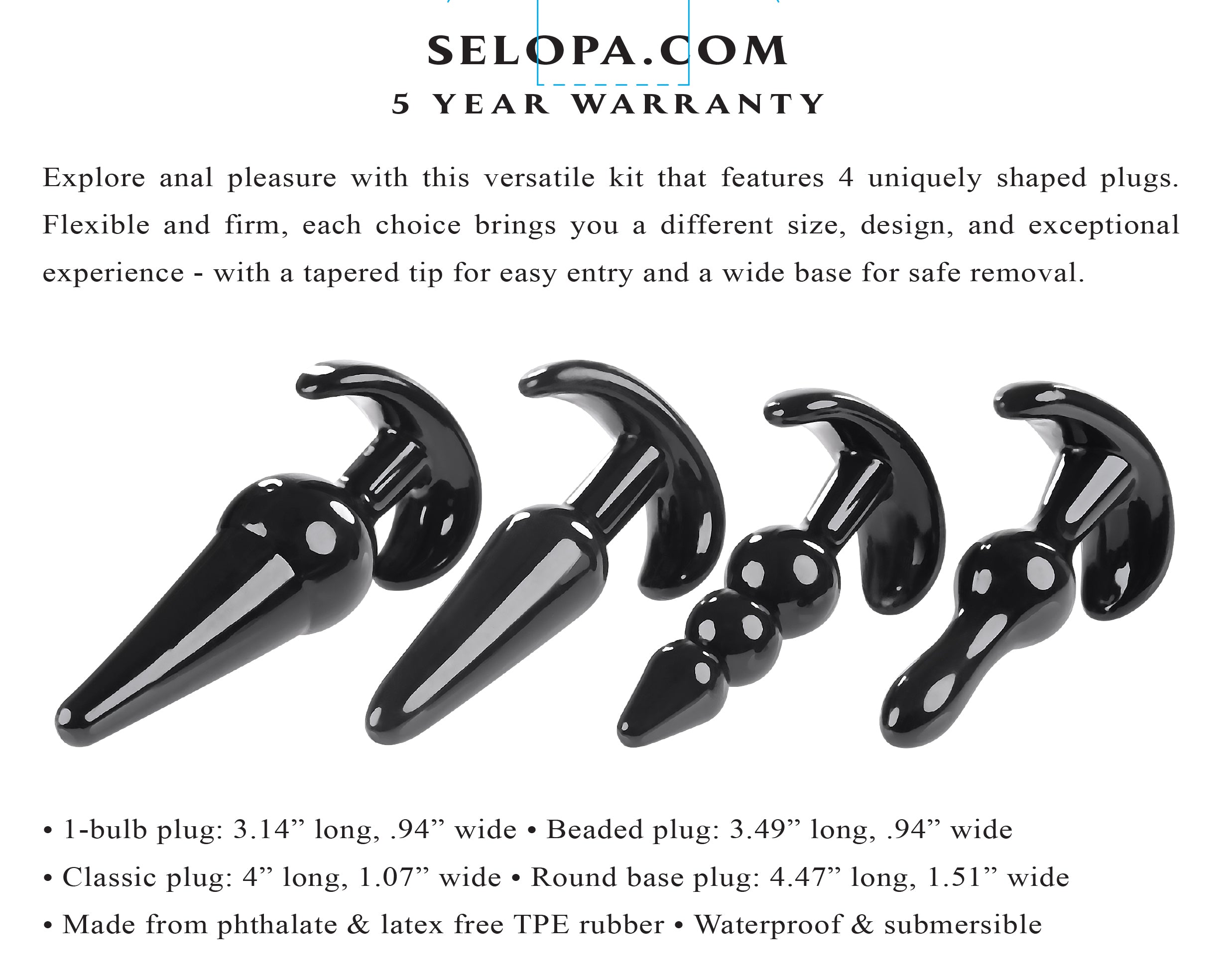 Selopa Intro To Plugs Black Butt Plugs Set of 4 Default Title > Anal Range > Butt Plug Kits