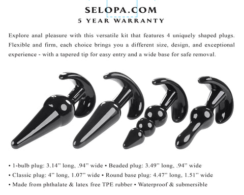 Selopa Intro To Plugs Black Butt Plugs Set of 4 Default Title > Anal Range > Butt Plug Kits
