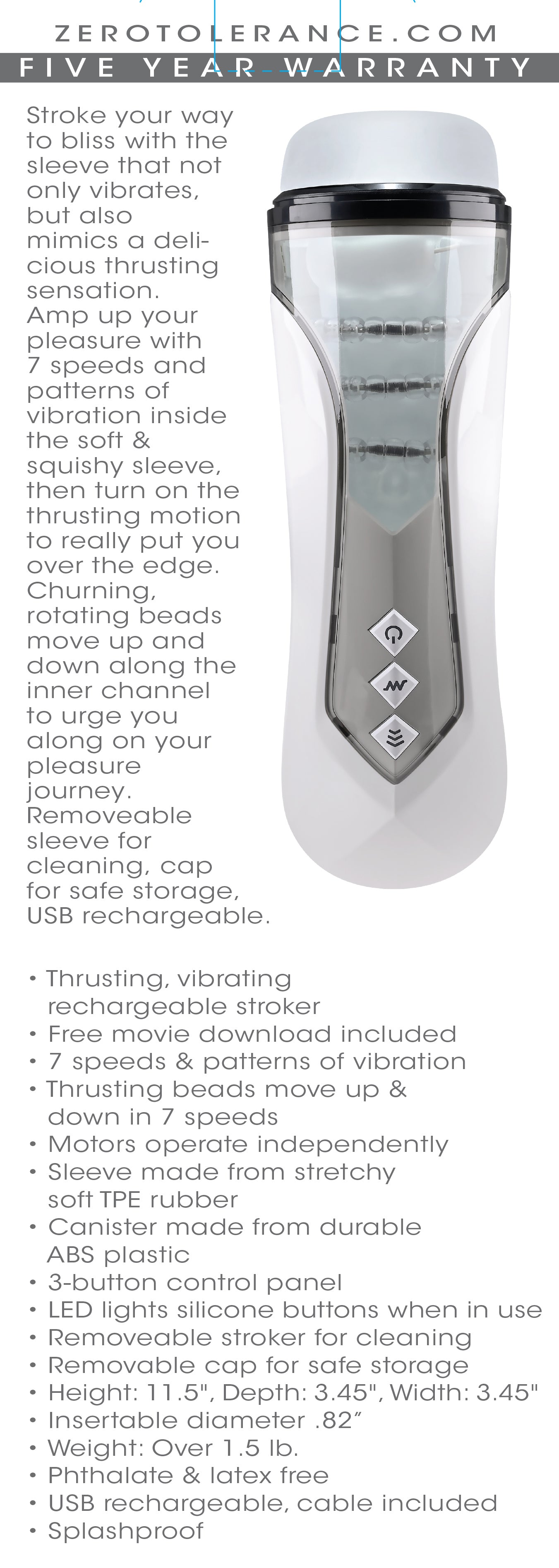 Zero Tolerance Stroking Buddy Male Masturbation Sleeve White Strokers - Manual