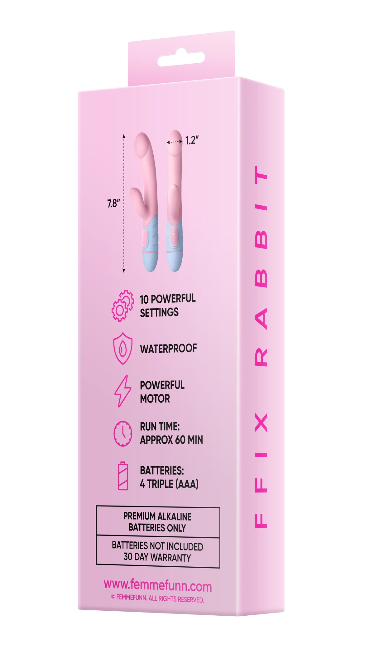 Ffix 7.8 Inch Rabbit Vibrator Light Pink with 20 Modes > Vibrators > Ladies > Rabbit