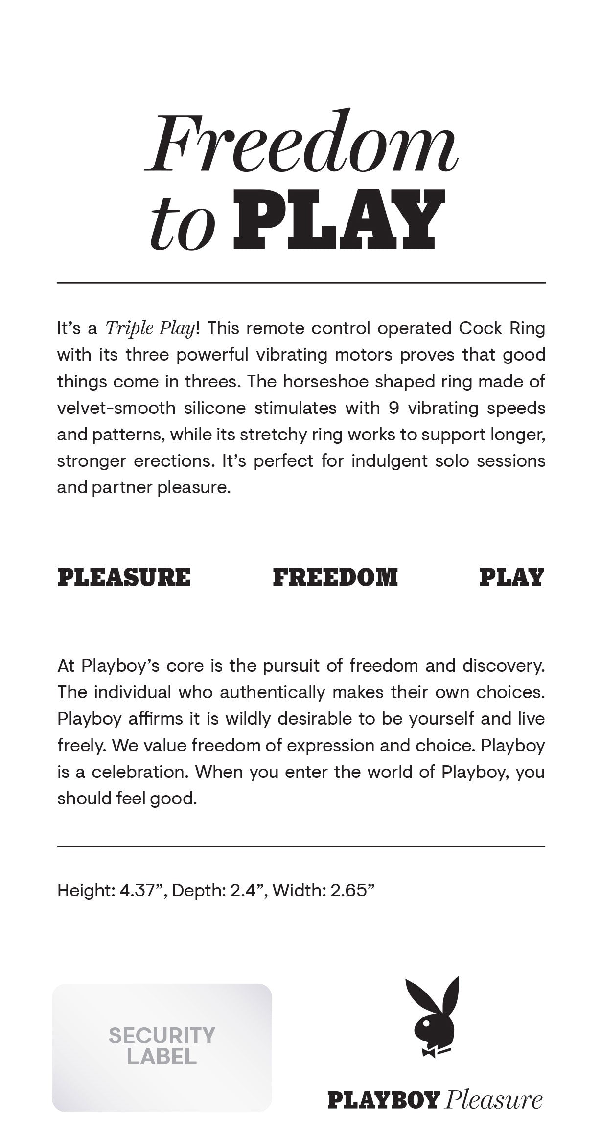 Playboy Pleasure Triple Play USB Rechargeable Vibrating Cock Ring Cock Rings Vibrating