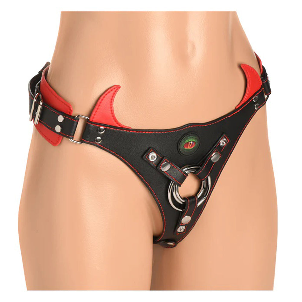 Horny Devil Red Strap-On Harness with Vegan Leather Horns Harnesses & Strap-Ons