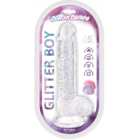 Cotton Candy Glitter Boy 6.5 Inch Clear Silicone Dildo with Suction Cup Secondary image