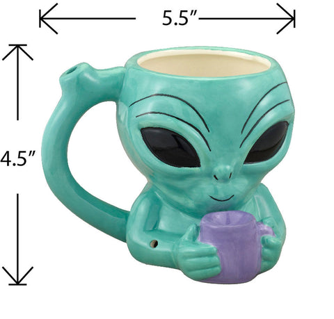 Alien Ceramic Pipe Mug Teal Drinkware for 420 Party Fun Gag Gifts & Novelties