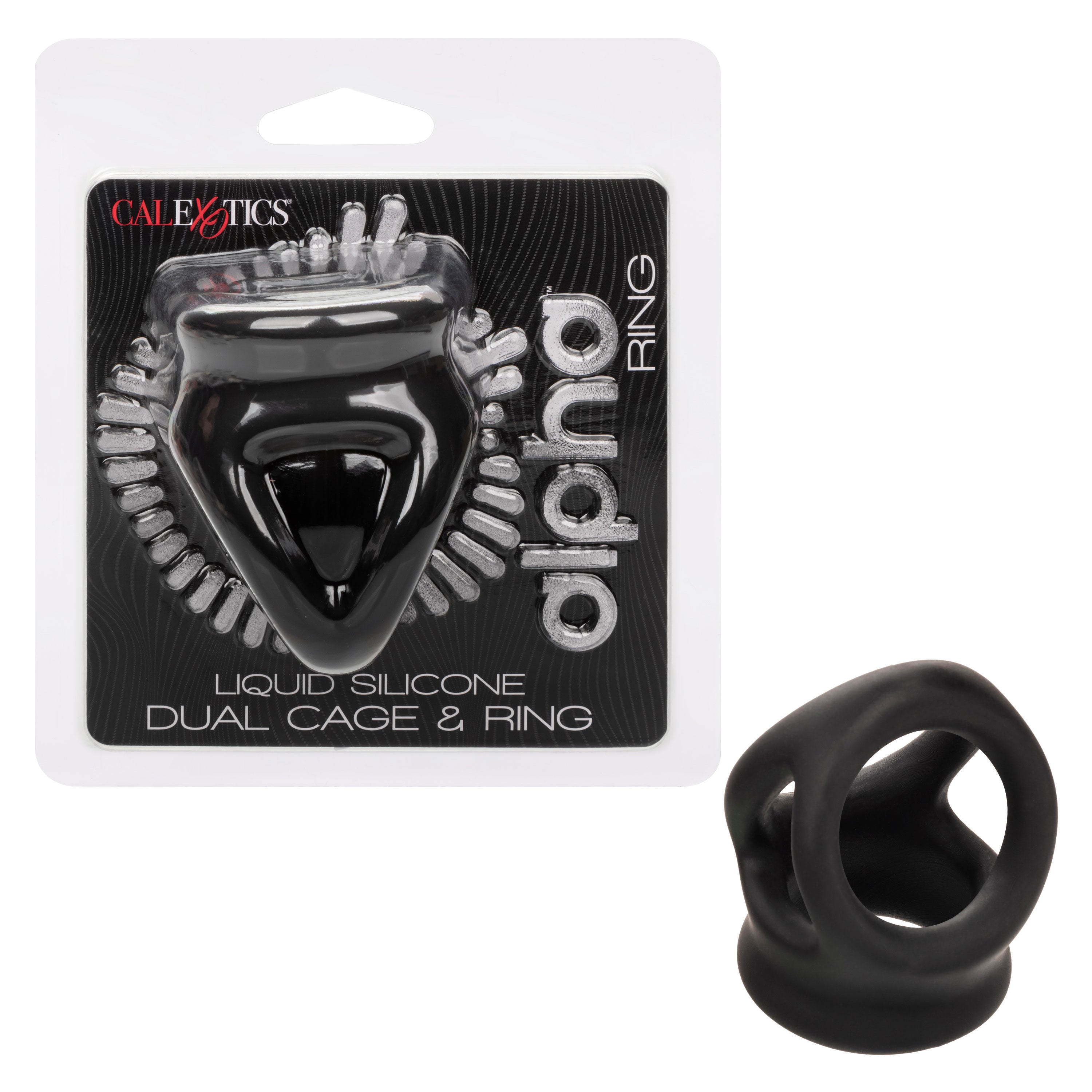 Alpha Liquid Silicone Dual Cage and Ring Black Stretchy Enhancer Cock Ring