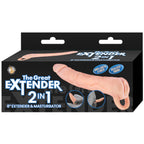 The Great Extender 2 in 1 Masturbator – TPR 8.3 Inch Sleeve with Strap Beige > Sex Toys For Men > Penis Sleeves