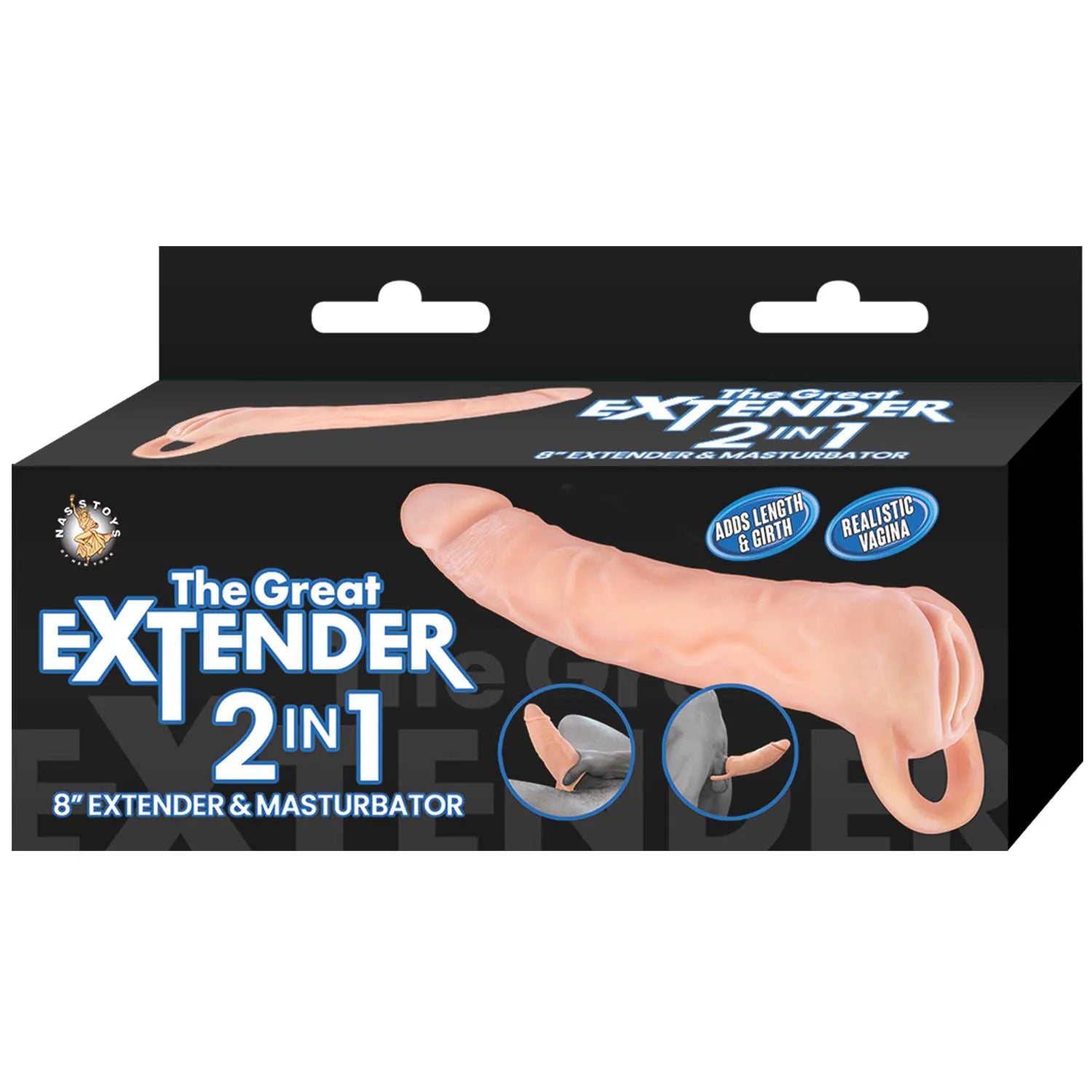 The Great Extender 2 in 1 Masturbator – TPR 8.3 Inch Sleeve with Strap Beige > Sex Toys For Men > Penis Sleeves