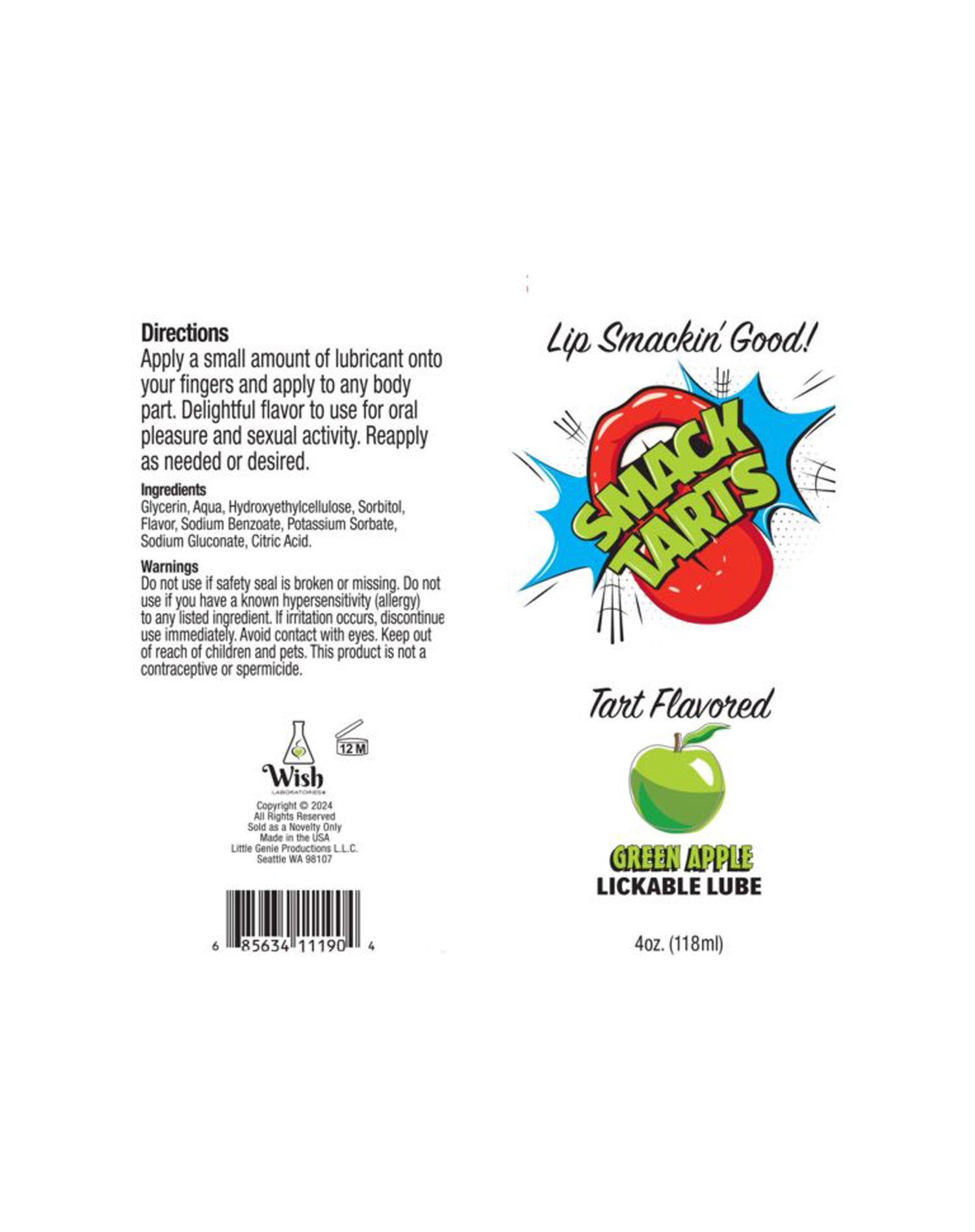 Smack Tarts Sour Green Apple Flavoured Lubricant 120 ml Tube Flavoured Lube