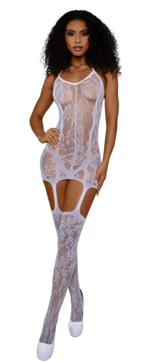 Lace and Opaque Seam Garter Dress – Women's Lingerie White One Size > Clothes > Dresses and Chemises