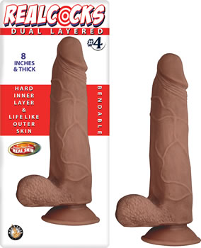 Dual Layered Realistic 8 Inch Dildo with Suction Cup Base Flesh Tone Brown > Dildos > Realistic Dildos