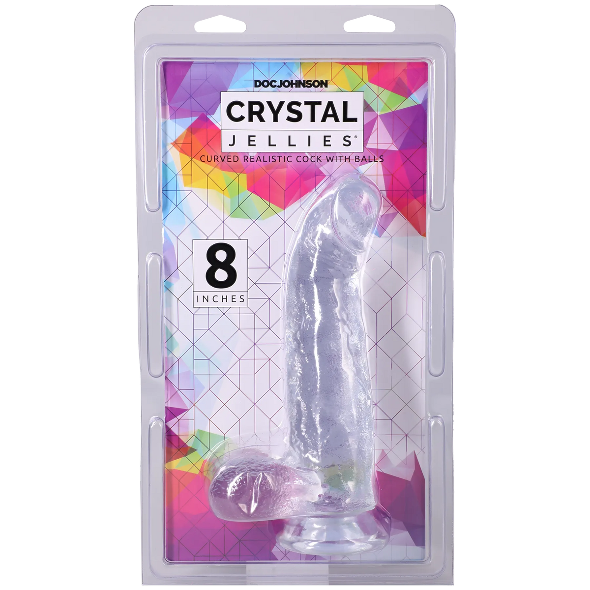 Crystal Jellies Curved 8" Realistic Cock With Balls Clear > Dildos > Realistic Dildos