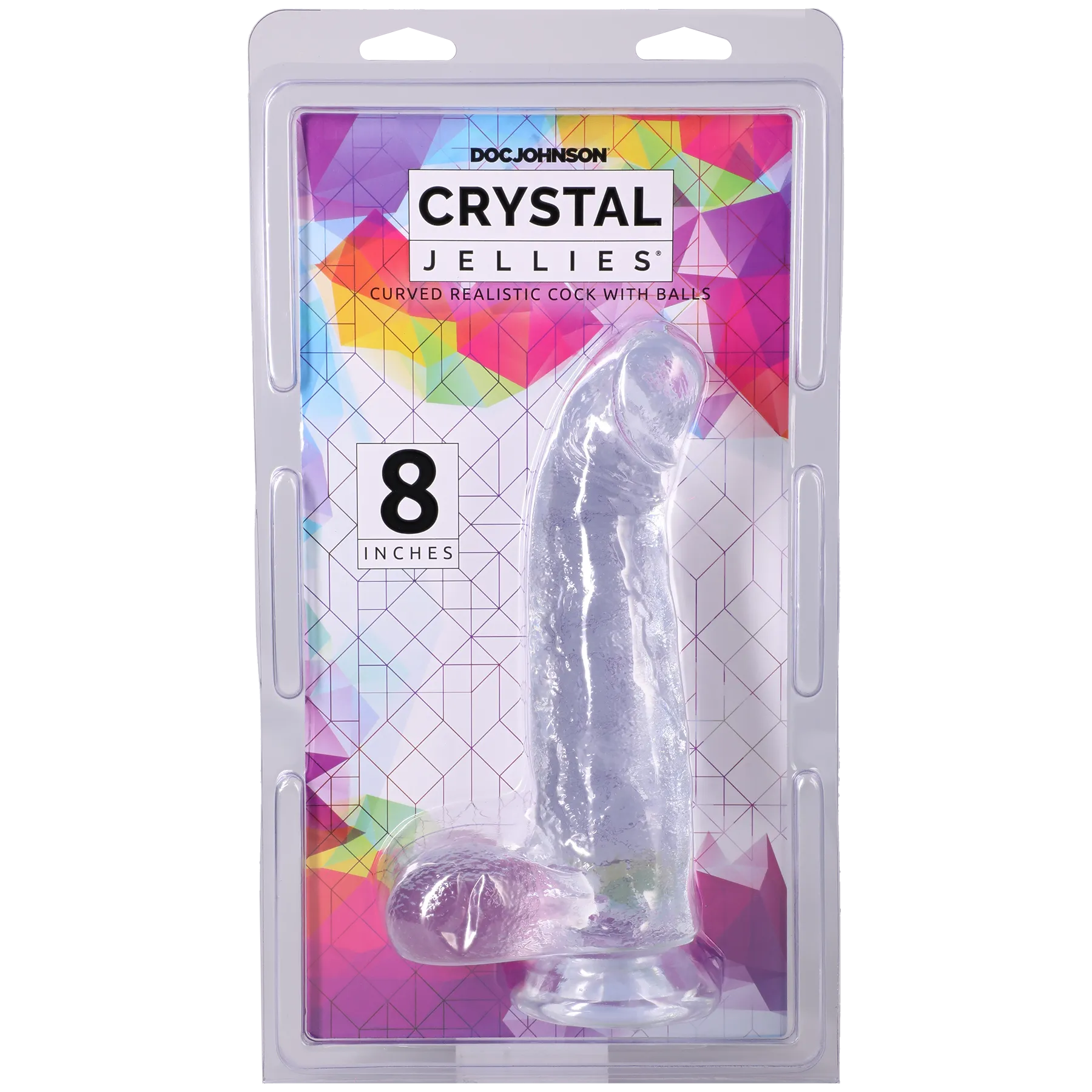 Crystal Jellies Curved 8" Realistic Cock With Balls Clear > Dildos > Realistic Dildos