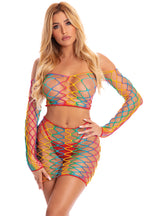 Pot of Gold Two Piece Skirt Set Rainbow Fishnet Adult Costume > Clothes > Costumes > Womens