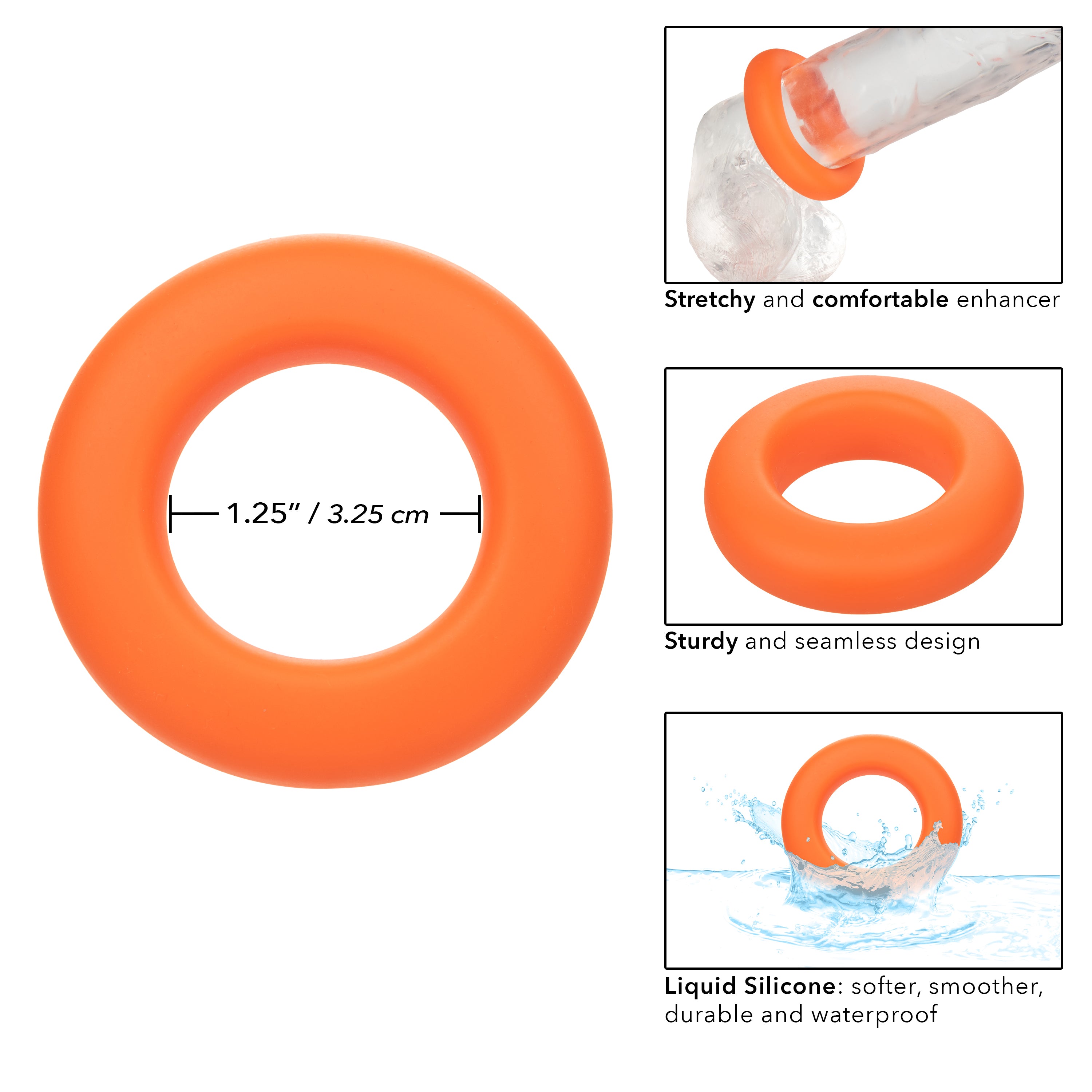 Alpha Liquid Silicone Prolong Large Ring Orange 1.25 Inch Diameter Stretchy Comfortable Durable > Cock Ring > Single