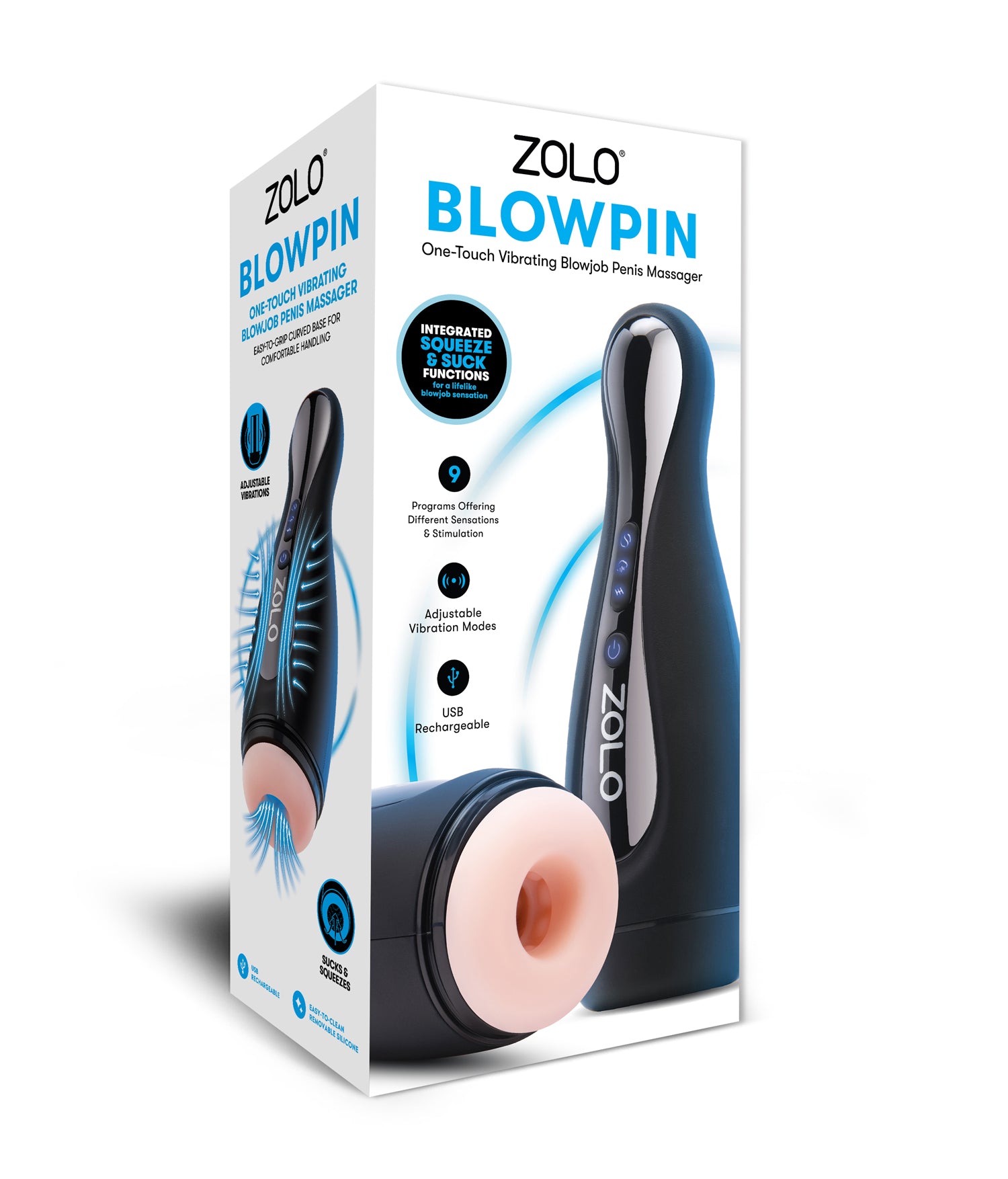 Zolo Blowpin USB Rechargeable Auto Sucking Vibrating Masturbator Flesh Strokers - Auto