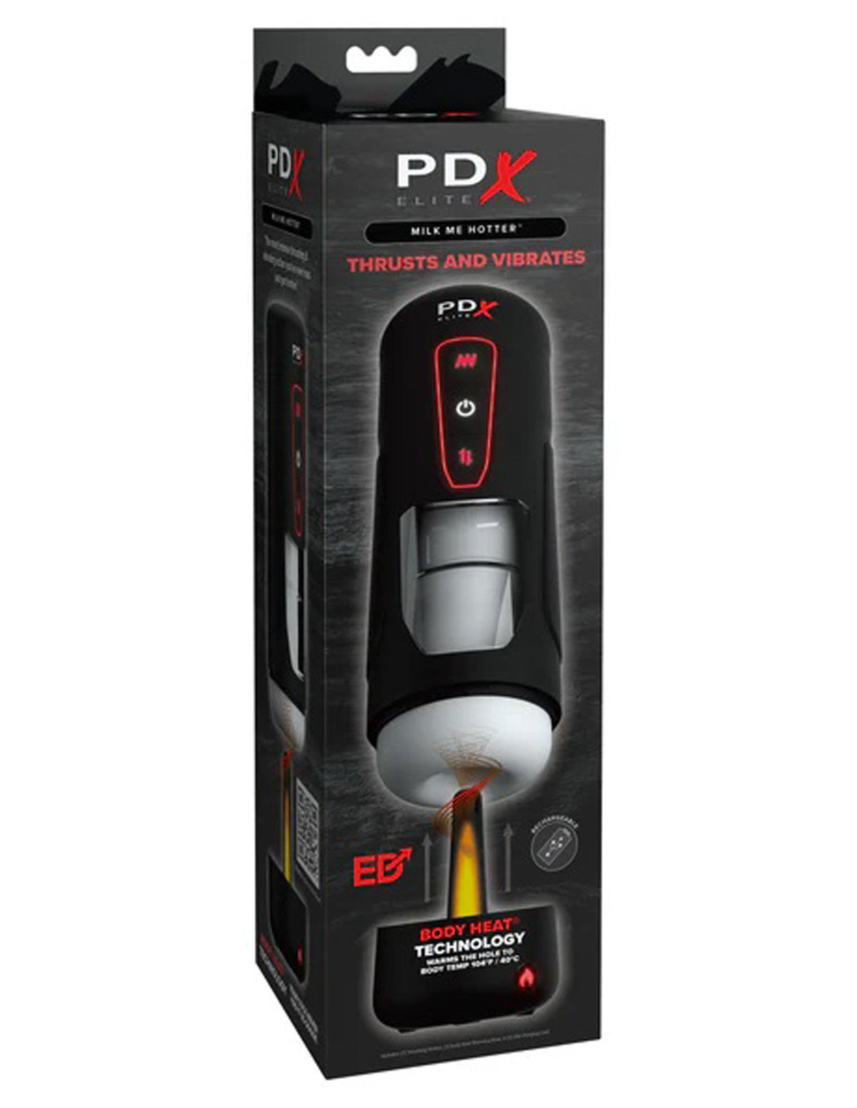 Pdx Elite Milk Me Hotter Thrusting Heating and Vibrating Auto Stroker Device Black > Sex Toys For Men > Masturbators Premium