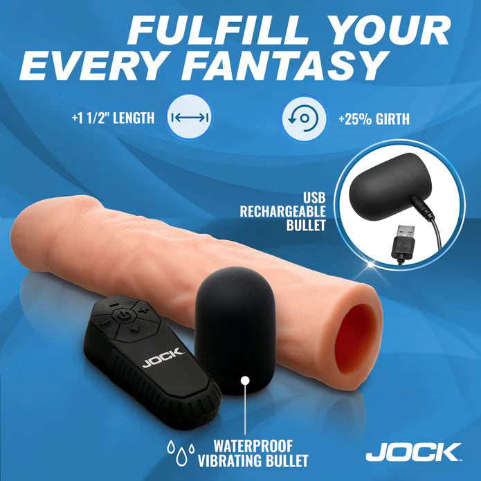 Jock Enhancers 1.5 Inch Vibrating Penis Extension with Remote Medium > Sex Toys For Men > Penis Sleeves