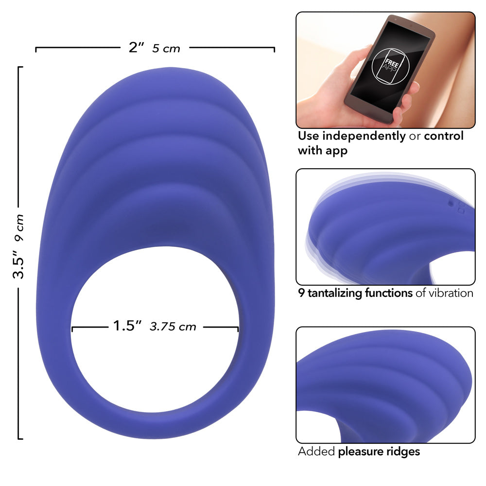 CalExotics Connect Couples Ring Blue Silicone App Controlled Waterproof Size Medium > Sex Toys > Remote Control Toys