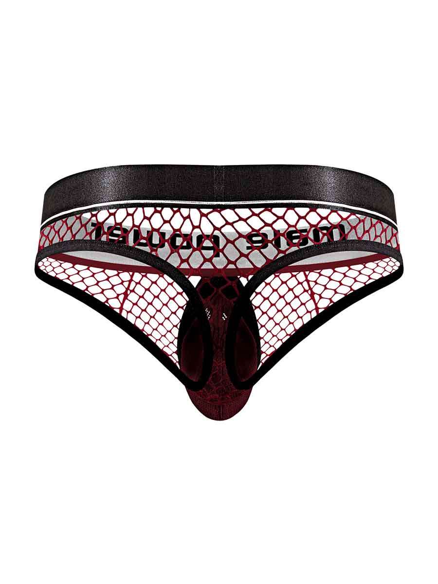 Male Power Burgundy Cock Pit Net Mesh Cock Ring Thong S/M Mens Thongs