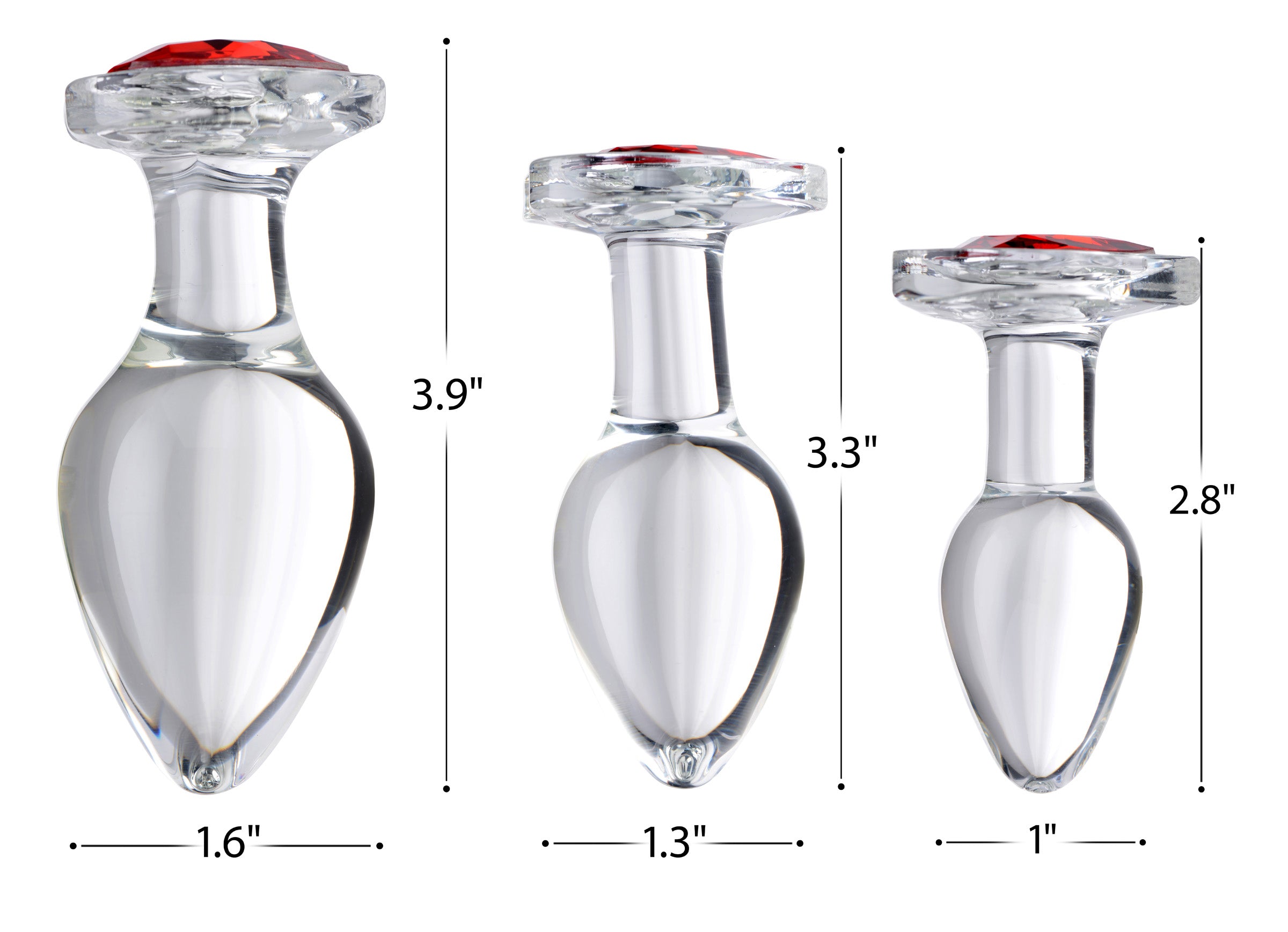 Red Heart Gem Glass Anal Plug Set with Three Sizes > Glass > Toys