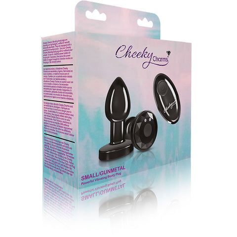 Cheeky Charms Small Gunmetal Vibrating Metal Butt Plug with Remote Black > Anal Range > Jewel Butt Plugs