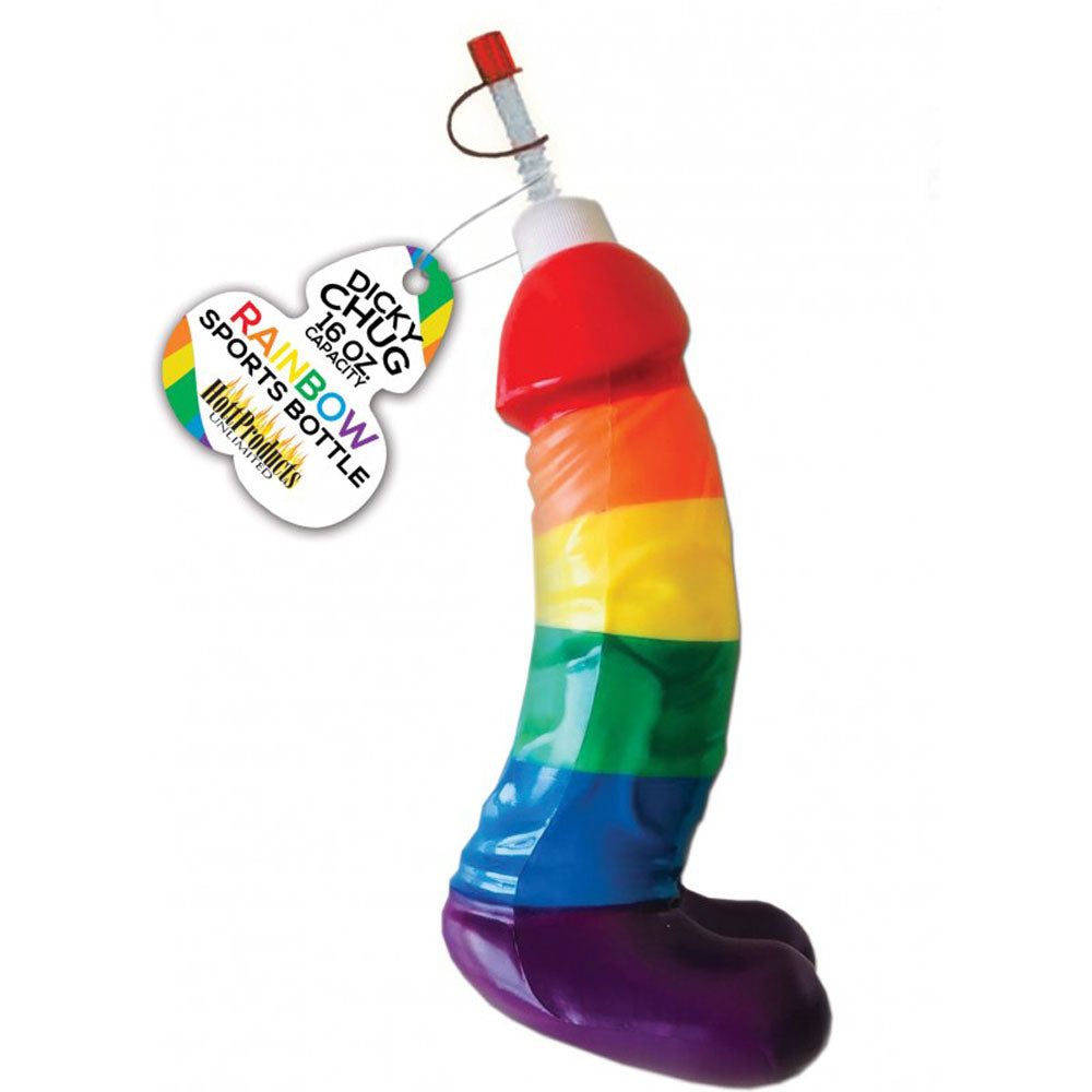 Rainbow Dicky Chug Sports Bottle With 16 Oz Capacity for Parties Rainbow Bachelor & Bachelorette Items