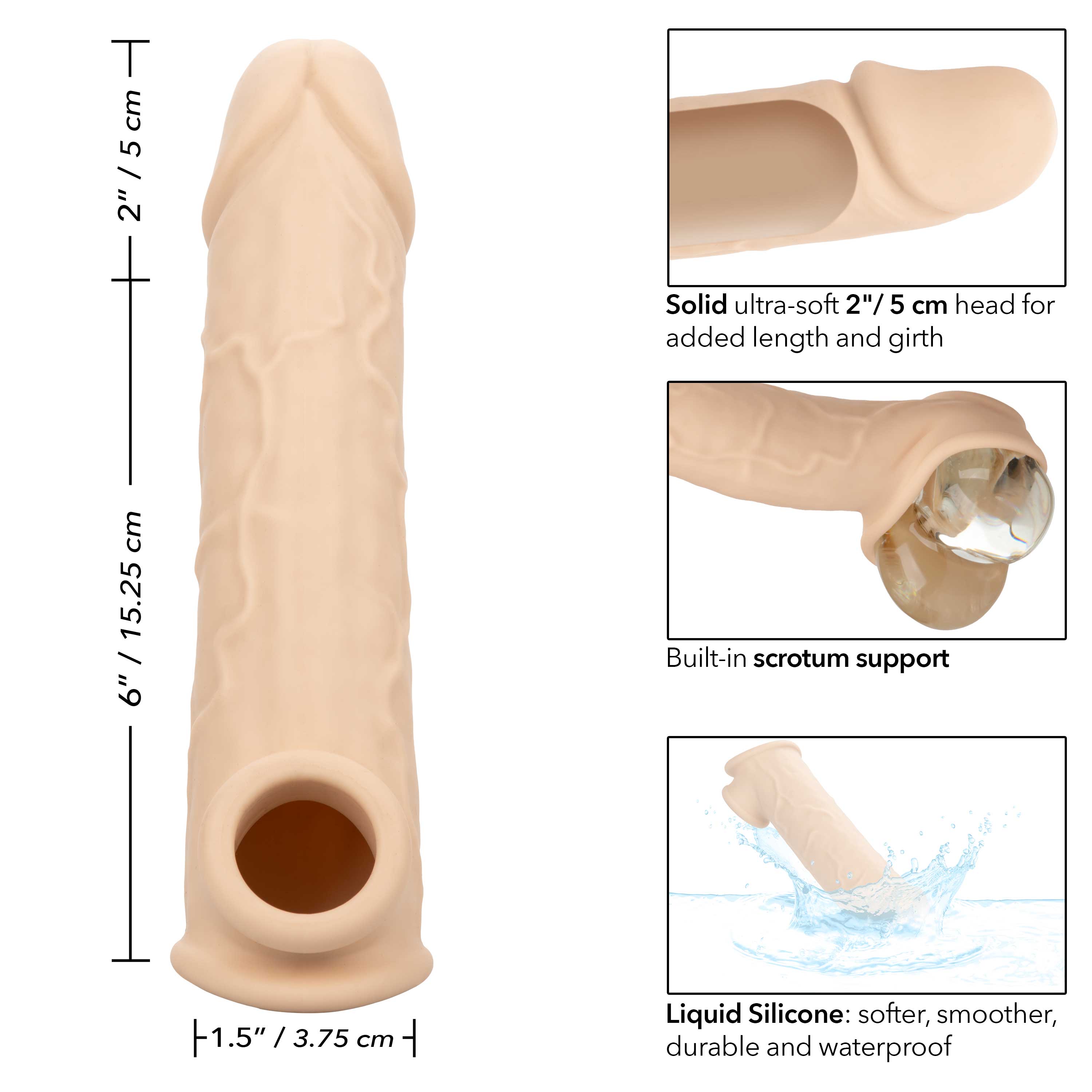 Performance Maxx Life-Like Extension 8 Inch Ivory with Scrotum Strap and Thick Sleeve for Enhanced Pleasure SLEEVES