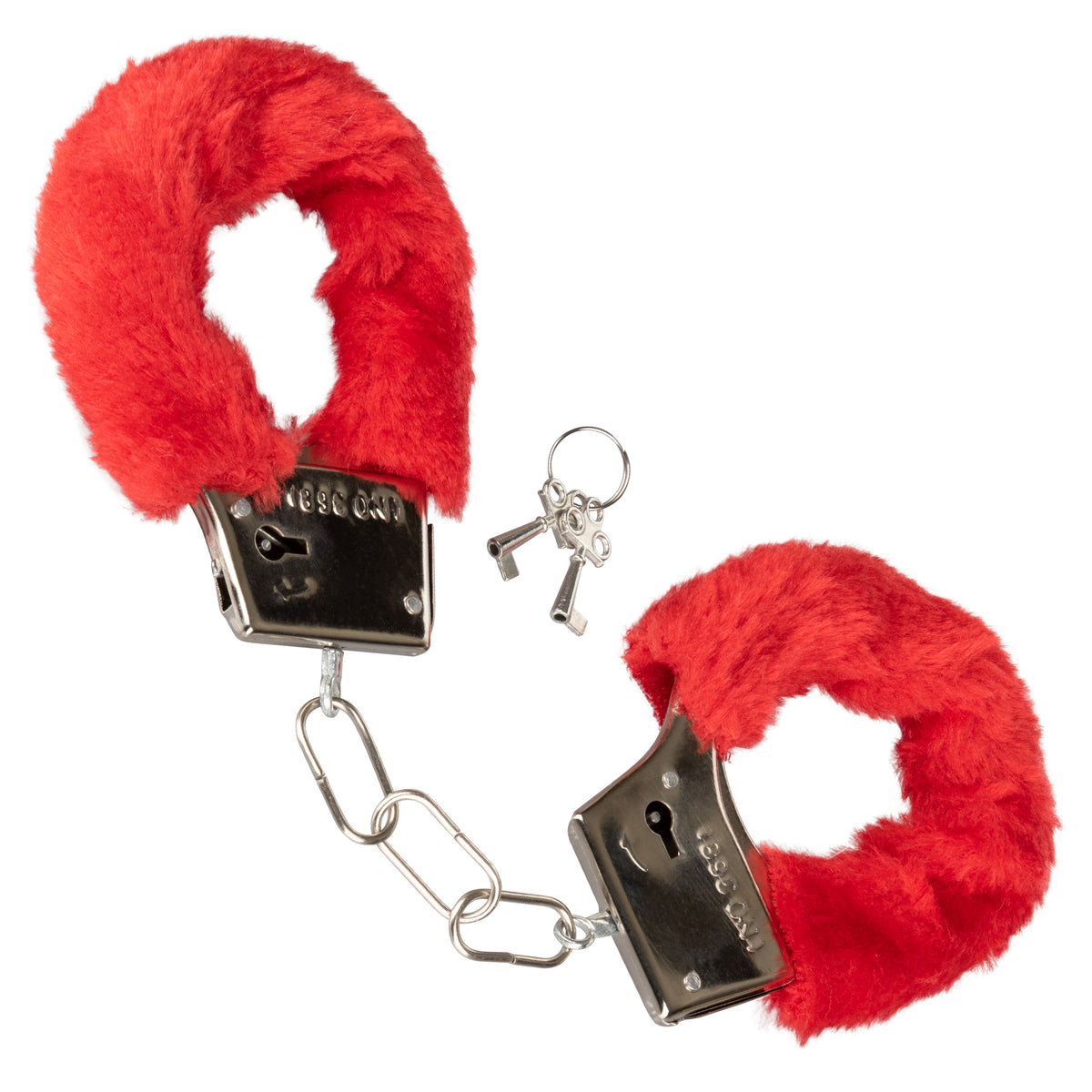 Playful Red Faux Fur Adjustable Metal Handcuffs with Keys > Bondage Gear > Handcuffs Main image
