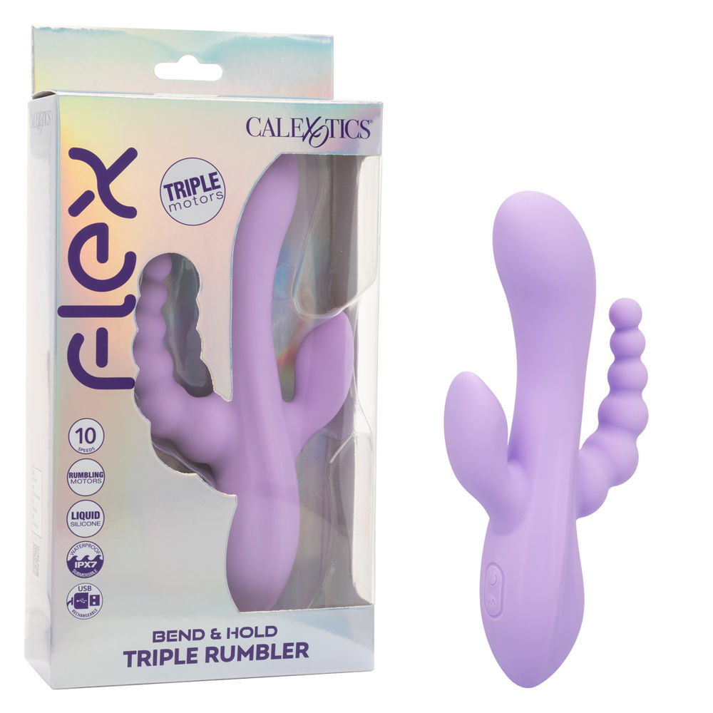 Flex Bend and Hold Triple Rumbler Purple Rabbit Vibrator Toy Purple VIBRATORS-RABBIT-MULTI