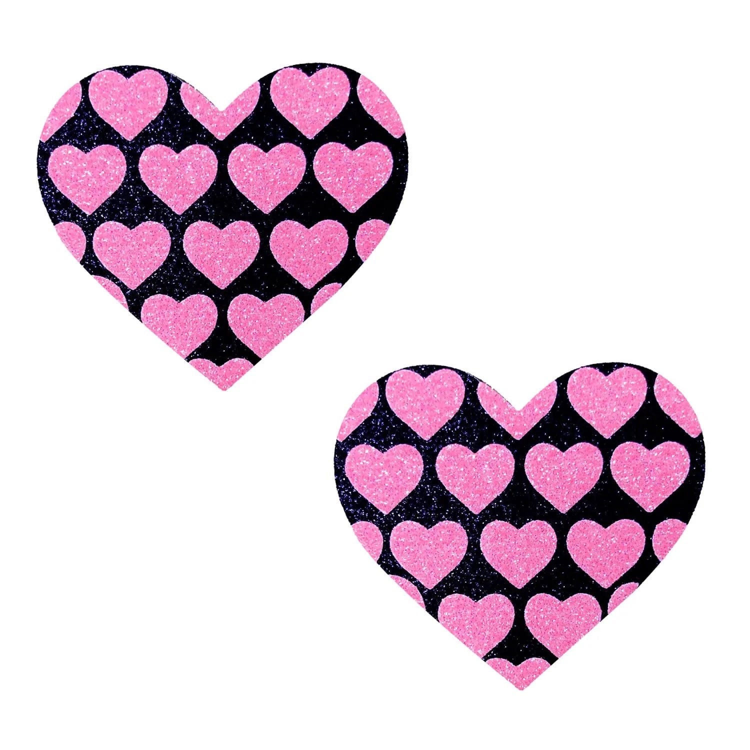 Pink Heart Neon Valentine Nipple Covers Black Glitter Pasties Multi Pasties