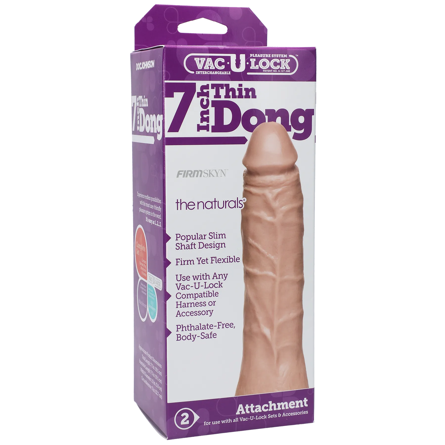 Doc Johnson Vac-U-Lock 7 Inch Thin Natural Dong – Silicone Dong > Dildos > Slim Dildos
