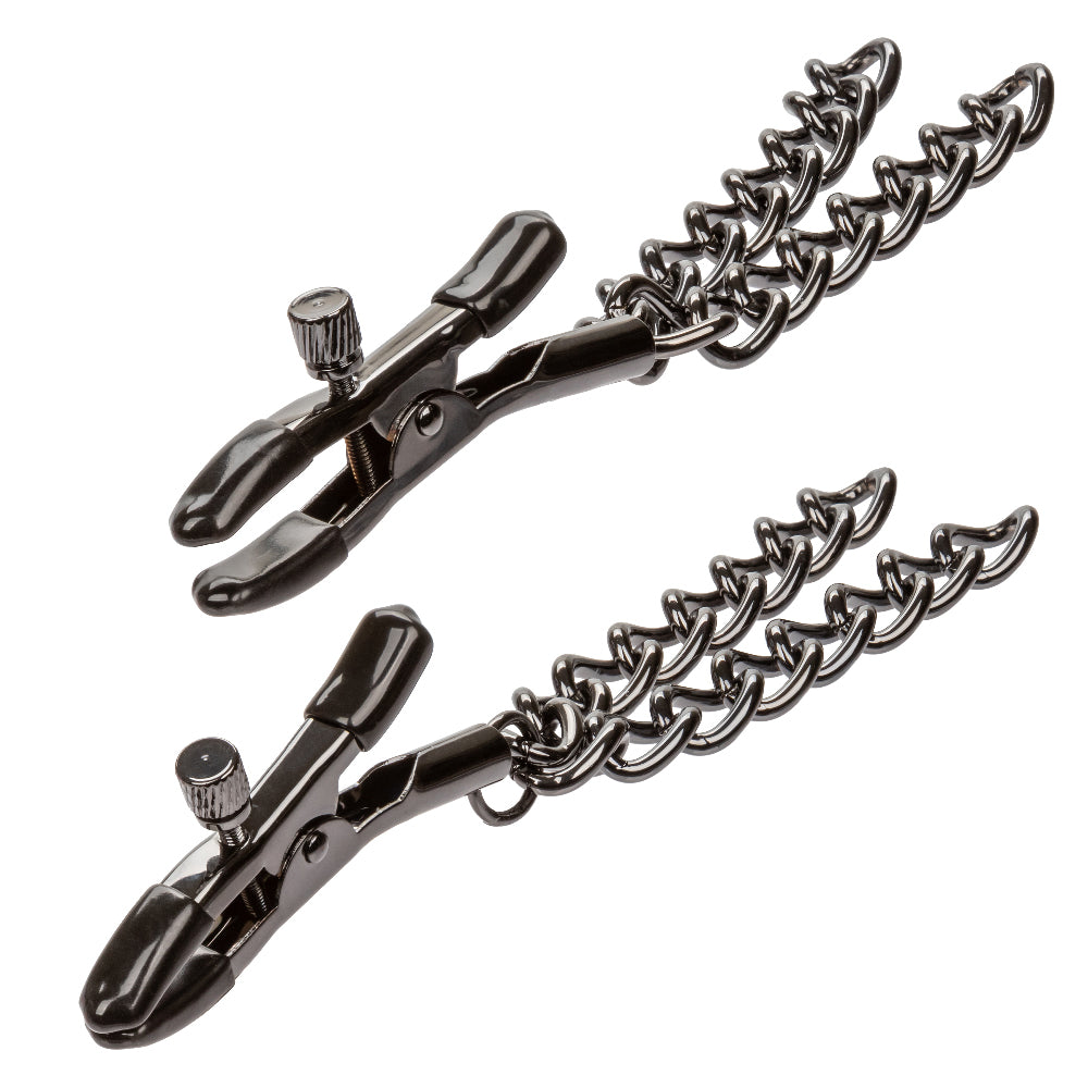 Euphoria Collection Black Chain Adjustable Nipple Clamps with Soft Pads Nipple Stimulators