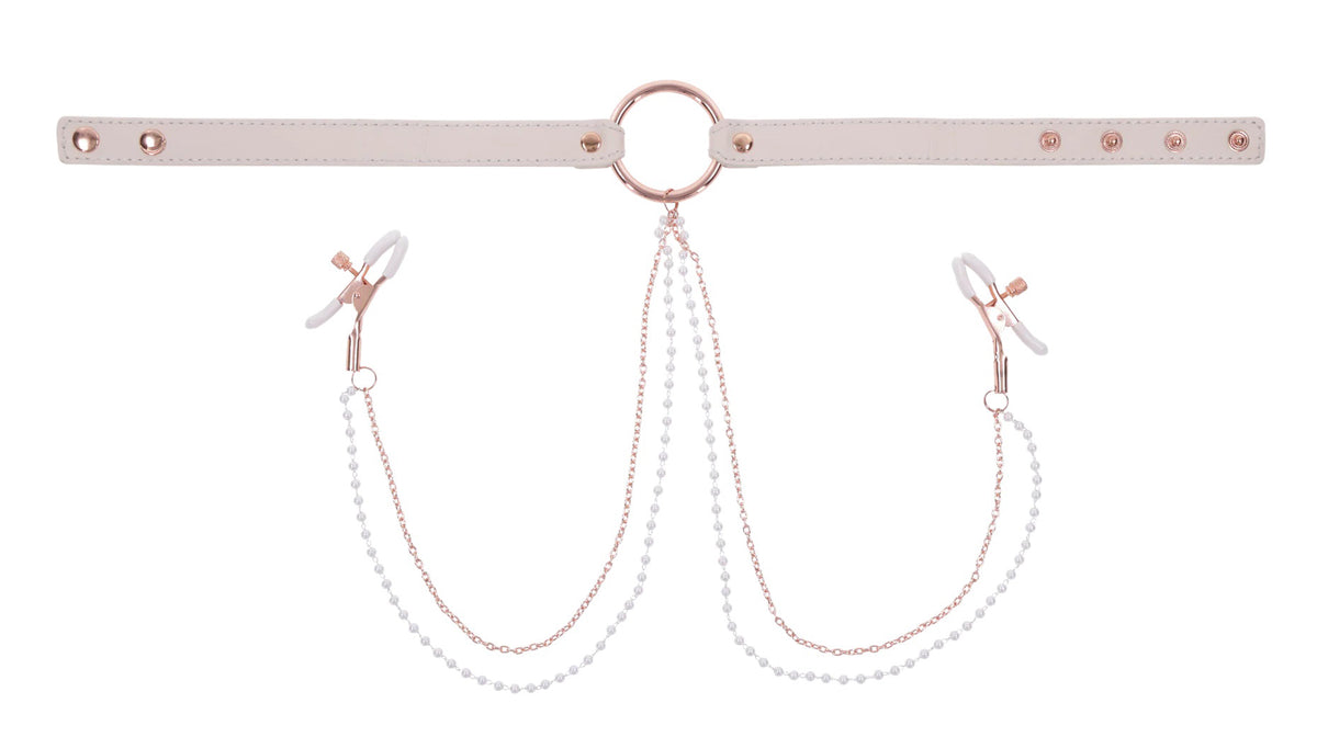 Sex & Mischief Peaches n CreaMe Collar with Nipple Clamps 35-44.5 cm > Sex Toys > Nipple Clips