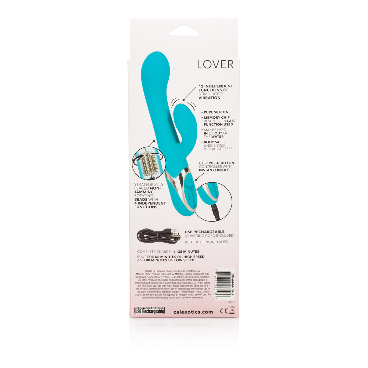 Enchanted Lover 5 Inch Teal Vibrating Massager | Rotating Beads Clitoral Stimulator > Vibrators > Ladies > Rabbit