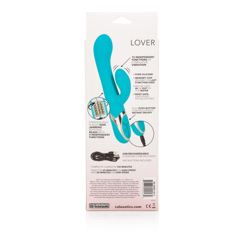Enchanted Lover Vibrating Massager with Rotating Beads and Clitoral Stimulator in Teal Silicone VIBRATORS-RABBIT