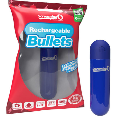 Screaming O Rechargeable Bullets Blue Compact Waterproof Mini Vibrator BULLETS