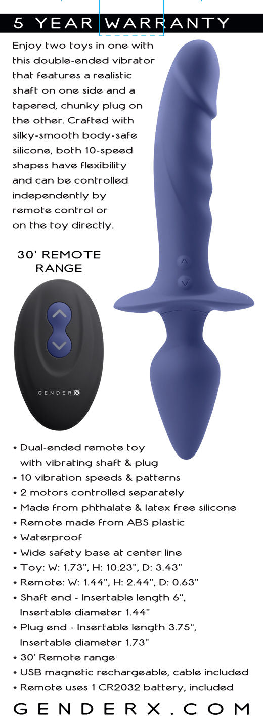 Dual Defender Double Ended Vibrator With Remote Control Purple Purple Butt Plugs
