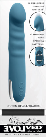 Evolved QUEEN OF ALL TRADES 22.6 cm USB Rechargeable Vibrator Blue Vibrators