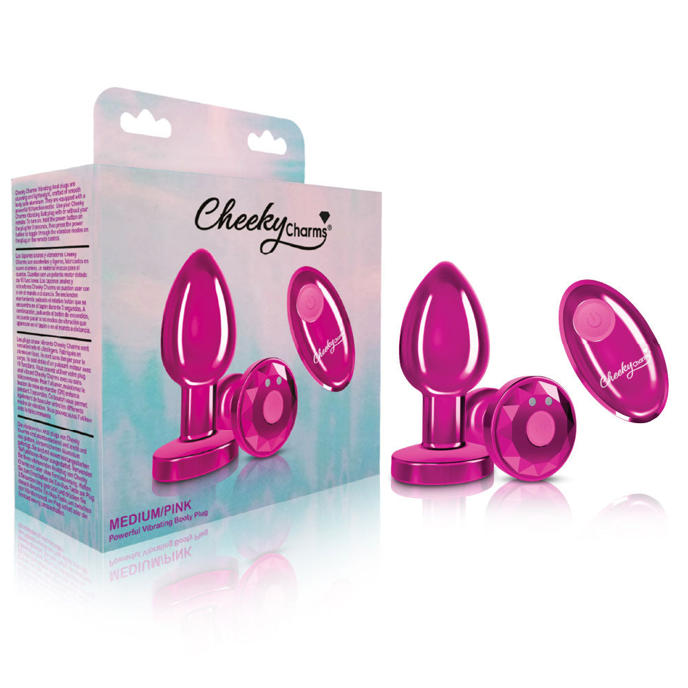 Cheeky Charms Pink Vibrating Metal Butt Plug Remote Medium > Anal Range > Vibrating Butt Plugs